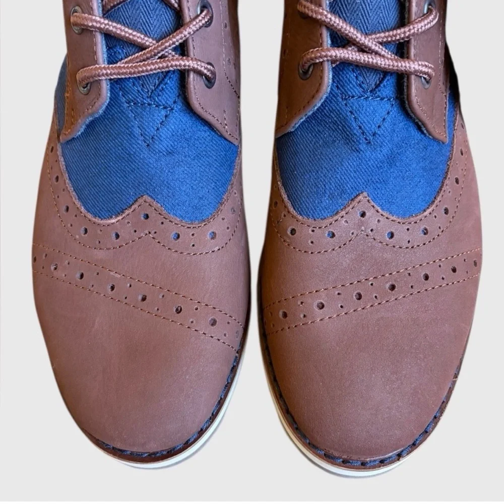 Tom’s Men's Hombres Brogue Leather  Chestnut Brown Blue Preppy Boots